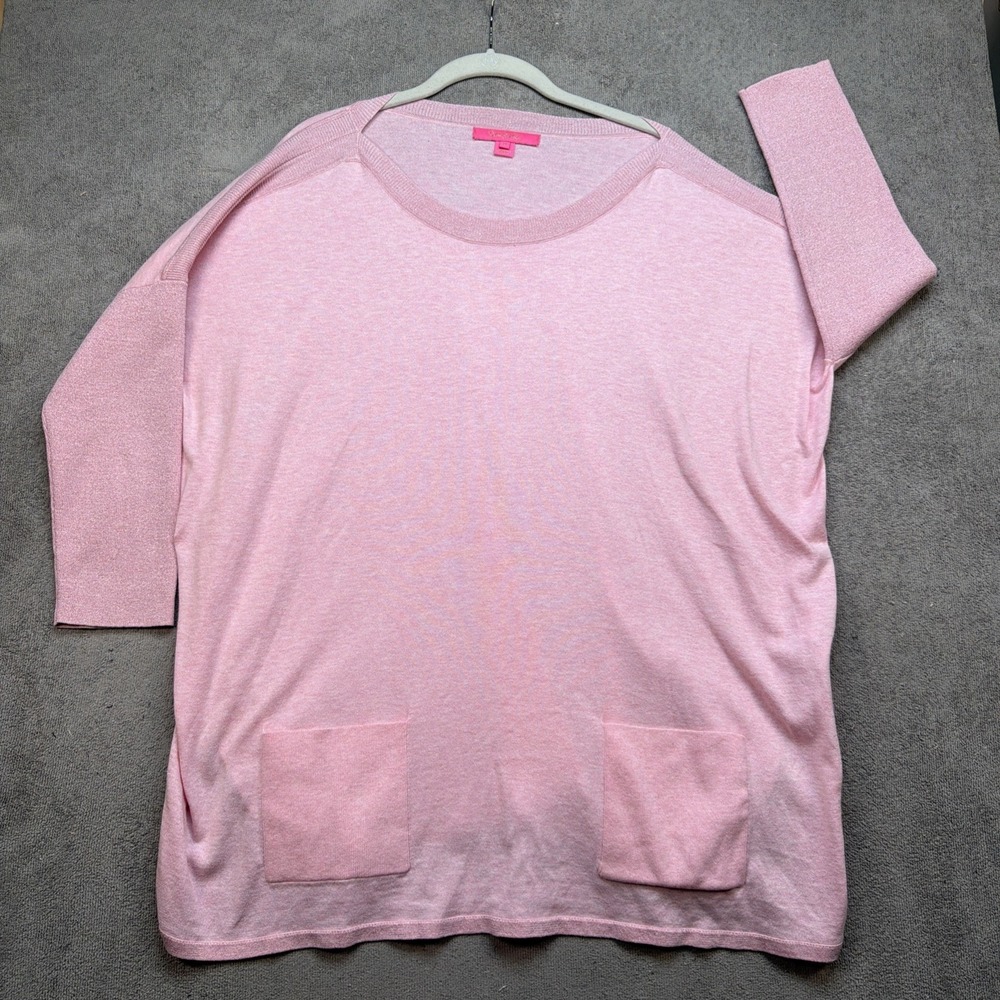 Lilly Pulitzer Pink Pocket Top‎ 3/4 Sleeve Knit Preppy Women Medium